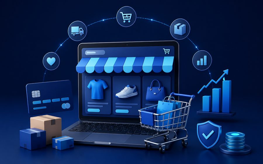 Professional e-commerce marketplace setup illustration by CoreLinkHub