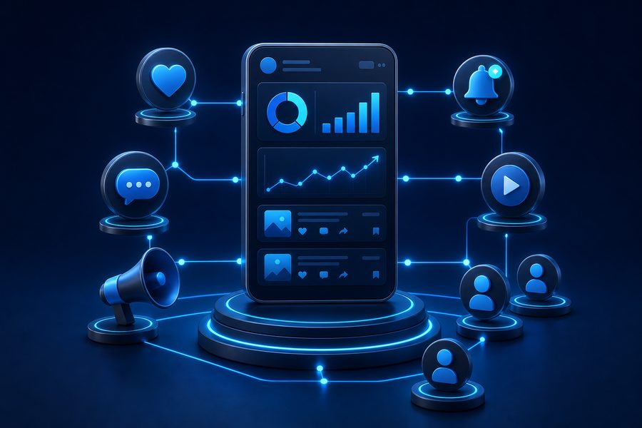 Professional social media management illustration by CoreLinkHub